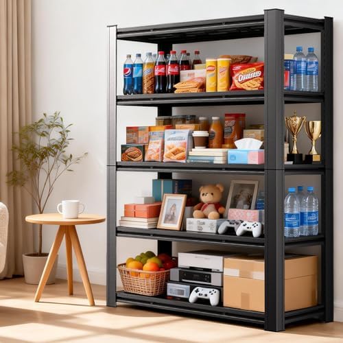 5-Tier Heavy Duty Garage Shelving, 5,000 lbs Capacity Adjustable Plastic Storage Shelving Unit for Garage, Basement & Warehouse, Boltless Steel Frame,35" W x 15.7" D x 72" H