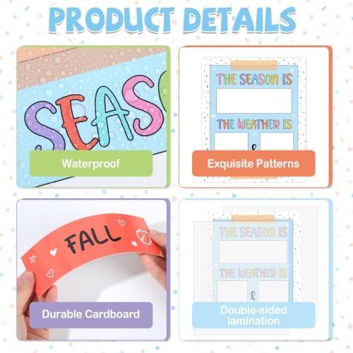Pastel Watercolor Season and Weather Calendar Bulletin Board Season Calendar Posters with Weather Cards Hook and Loop Dots for Classroom Wall Decor Preschool Kindergarten Student Teacher Supplies