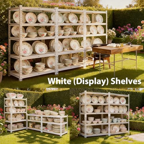 White 72"h *40.12"w*18"d Storage Shelves Shelving: Adjustable Metal+Wood 5-Heavy-Duty-Shelf (Unit)-Rack Industrial Utility Household Organizer/Systerm for Kitchen Pantry/Bedroom/Garage/Closet