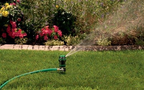 Orbit H2O-Six Gear-Drive Sprinkler on Metal T-Spike - Customizable Lawn Watering Coverage - Multi-Pattern Rotating Head with Adjustable Spray Range - Durable Outdoor Yard Irrigation Sprinkler - 58573