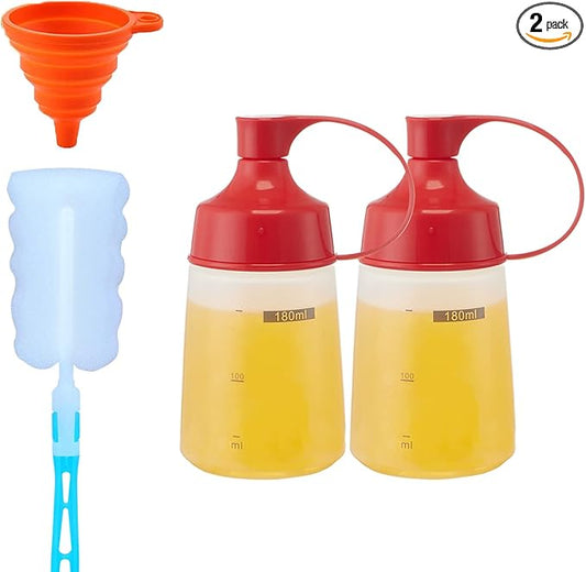 Condiment Squeeze Bottles for Sauces Pancake Batter Plastic - Wide Mouth Kitchen Ketchup Mustard Squirt Bottle Empty Dispenser for Icing Oil Salad Food Liquid for Griddle BBQ(2 PCS, 6 oz.)