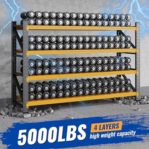 BYNSOE 71" W Storage Shelves 5000lbs Garage Metal Shelving Heavy Duty Garage Shelves Adjustable Storage Shelves for Industrial, Factory (Black-Yellow, 71" W x 24" D x 69" H)
