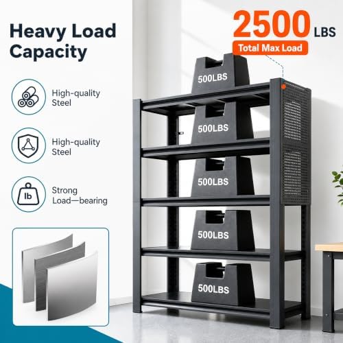 SAWJEC Heavy Duty Garage Shelving Unit with Pegboard Metal Storage Shelve
