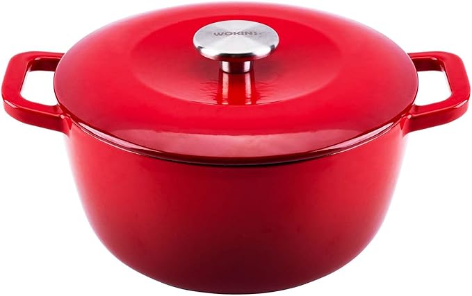 Enamel Cast Iron Dutch Oven with Lid,Dual Handles,Heavy-Duty Cookware for Sourdough Bread Baking,Braising,Stews,Roasting,Oven Safe up to 500° F,5QT,red