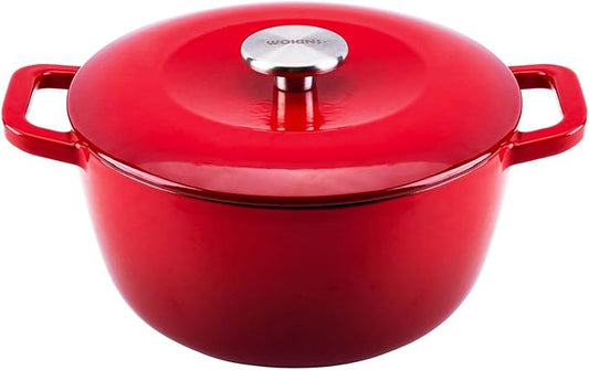 Enamel Cast Iron Dutch Oven with Lid,Dual Handles,Heavy-Duty Cookware for Sourdough Bread Baking,Braising,Stews,Roasting,Oven Safe up to 500° F,5QT,red