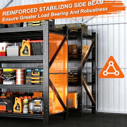 Metal Garage Shelving Unit, Heavy Duty Adjustable Industrial Storage Shelves, Steel Storage Rack for Garage, Warehouse, Basement, Black, 70.1" H x 71" W x 24" D, 10 Pack