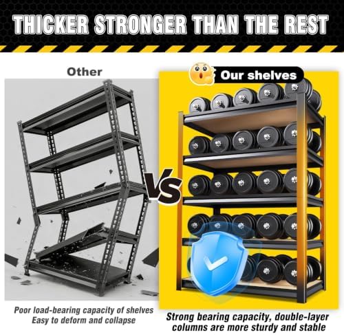 71.2"H-45.6"W Garage Shelving Heavy Duty Storage Shelves, Metal Adjustable Shelving Unit, Utility Garage Organizer Shelf for Basement, Pantry, Kitchen, Warehouse, 71.2"Hx45.6"Wx17.7"D, Black