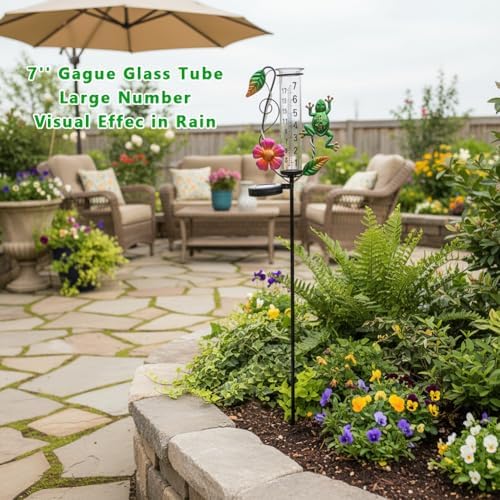 Solar Rain Gauge Outdoor - 7-Inch Glass Tube