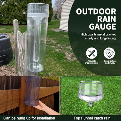 Outdoor Rain Gauge and Snow Professional Stratus Long Term, Made of UV and Heat Resistant Polycarbonate Material for All Weather Conditions with Precise Mounting Bracket