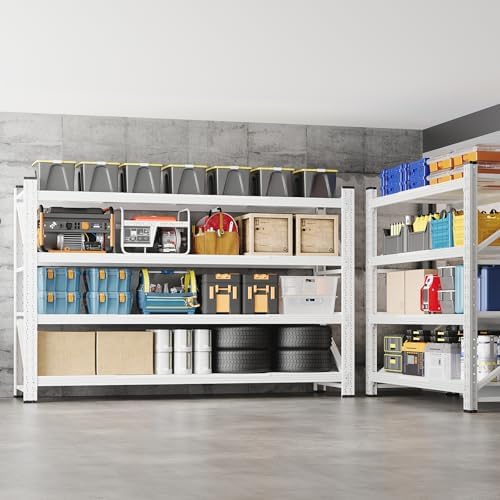 BYNSOE 71" W Storage Shelves 5000lbs Garage Metal Shelving Heavy Duty Garage Shelves Adjustable Storage Shelves for Industrial, Factory (White, 71" W x 24" D x 69" H)