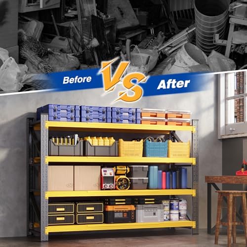 BYNSOE 60" W Storage Shelves 5000lbs Garage Metal Shelving Heavy Duty Garage Shelves Adjustable Storage Shelves for Industrial, Factory, (Black Yellow, 60" W X 24" D X 70" H)