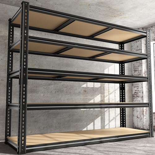 ROOMFAVE 48" W Garage Shelving Heavy Duty 2800LBS,5 Tier, Black, Industrial