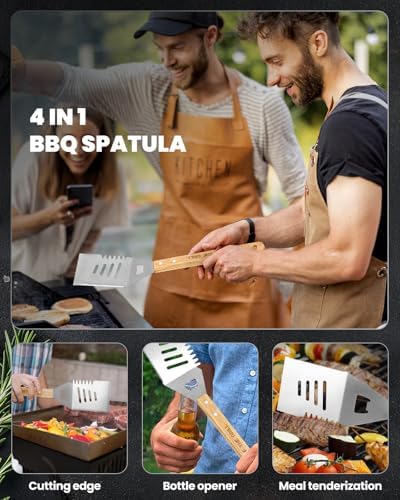 4PCS Grilling Accessories BBQ Tools - Stainless Steel Grill Set with Tongs, Fork, Spatula, Brush, Carrying Bag, Birthday for Men, Father, Husband