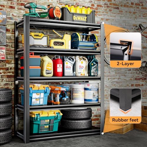 72" H Adjustable Garage Shelving 2500LBS Storage Shelves 5-Tier Heavy Duty Metal Shelves Organization Utility Industrial Shelves Rack for Garage Warehouse Pantry Basement,Black (19.6" D×59" W×72" H)