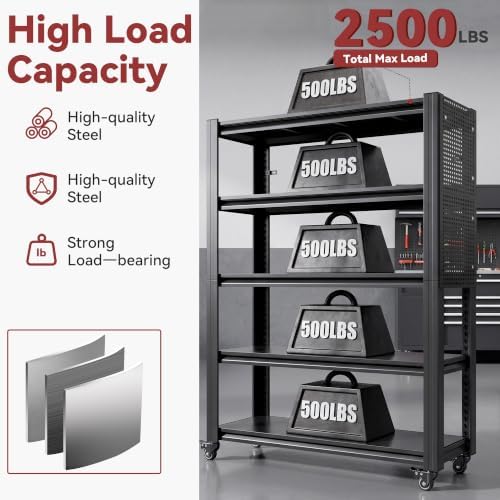 78" H x 47.2" W x 18" D Garage Storage Shelves with Wheels and Pegboard
