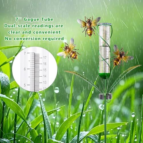 Solar Rain Gauge with 7-Inch Plastic Tube, Bee Decor