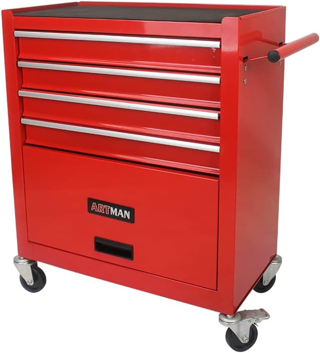 4 Drawers Rolling Tool Cart on Wheels, Trolley Organizer Tool Case Tool Chest, Multifunctional Tool Storage Tool Box for Workshop, Garage, Warehouse, Repair Shop (4 Drawers-29.3" H-Red)