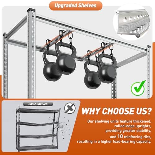 Galvanized Garage Shelving,4-Tier Metal Rack for Basement
