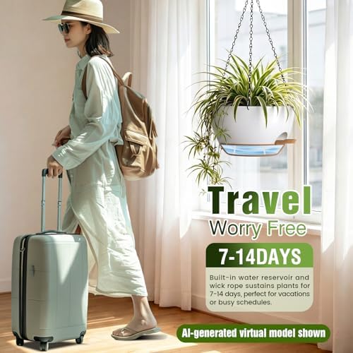 13 Inch Large Self Watering Hanging Planters 2 Pack with Saucers