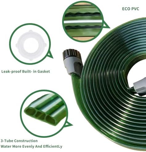 Watoo 2026 Sprinkler Hose & Soaker Hose for Yard - 150FT (50 * 3) Reinforced Flat Garden Hose with Holes, Heavy Duty No-Kink Lawn Irrigation Hose (Includes Stakes, High Pressure Spray)