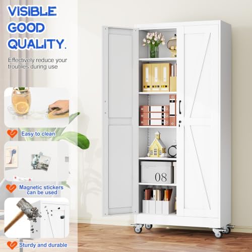 GAIOUS 74.8" Tall Metal Storage Cabinet with Lock and Wheels, File Cabinet