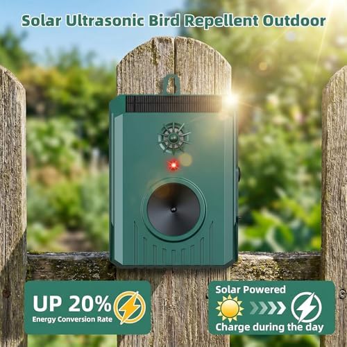 2026 Solar Ultrasonic Bird Repellent Devices Bird Repeller Outdoor Woodpecker Deterrent for House IP65 Waterproof Bird Deterrent Pigeon Goose Repellent for Outside Patio Porch Balconies Rooftop (2)