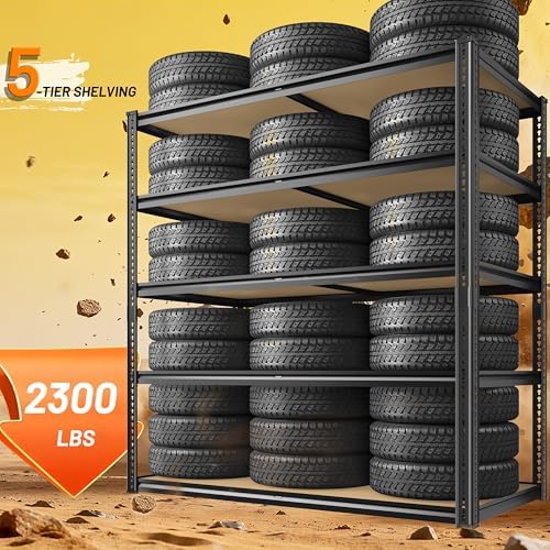 ROOMFAVE 2300LBS Storage Shelves Heavy Duty, 5 Tier, Black,2PCS