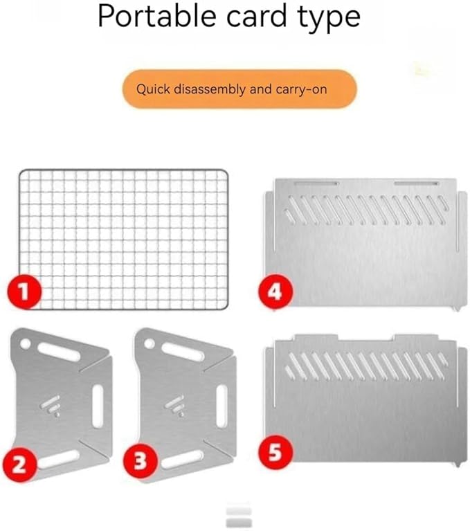 Portable Folding BBQ Grill for 1-2 People - Mini Charcoal Grill for Camping, Compact Stainless Steel Fire Pit with Carry Bag, Comes with 10 barbecue skewers and a silicone brush (8.2X5.5 IN)