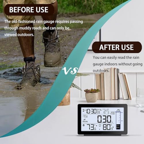 Digital Rain Gauge Outdoor with Thermometer, Self-Emptying Wireless Rain Gauges Outdoors Best Rated, Freeze Proof Automatic Rain Measure Gauge for Yard, High Precision Electronic Rain Collector