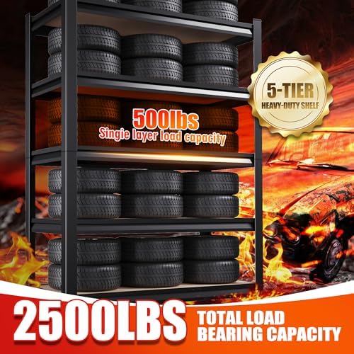 Garage Shelving-2050 lbs 5 Tier Storage Shelves,Adjustable Heavy Duty Metal Shelving Unit and Storage Large Rack,Utility Steel Shelf for Warehouse Industrial Pantry Basement Organizers 71"x46"x18"