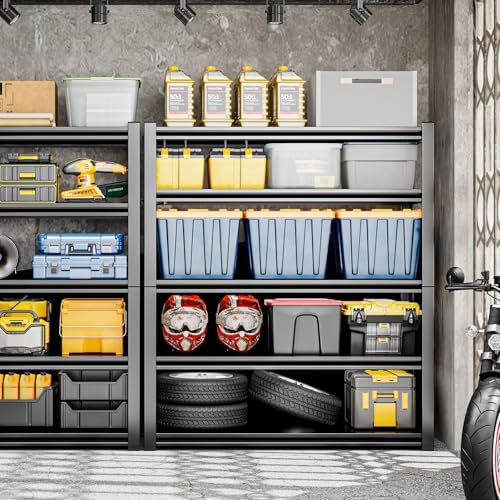 5 Tier Garage Shelving Units 72"H Storage Adjustable Shelves 2000LBS Heavy Duty Metal Shelves Utility Industrial Shelving Rack for Garage Warehouse Pantry Basement,Black (15.7"D×35.4"W×72"H)