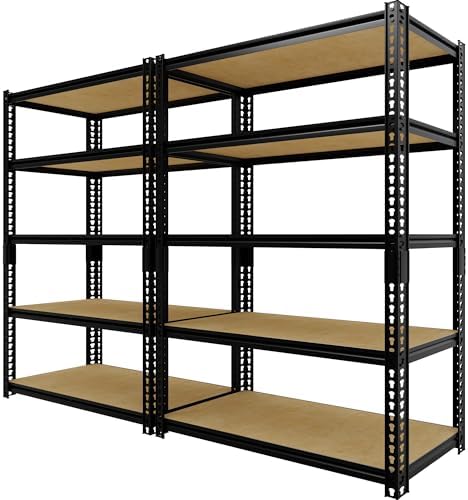 Heavy Duty Garage Storage Shelves 2 Pack, 2000 Lbs Capacity, 5-Tier Adjustable Storage Shelving Unit, 30"L x 12" W x 60"H Metal Shelving Racks for Kitchen Pantry Basement Bathroom Laundry