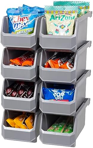 ReadySpace Medium Stackable Plastic Storage Bins, 8-Pack, Gray