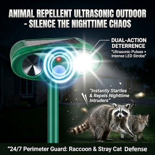 2 Pack Upgraded Sonic Fortress Pro Deer Repellent Cat Deterrent Solar Ultrasonic Animal Repellent Outdoor with Motion Sensor Strobe Light for Skunk Rabbit Raccoon Squirrel Fortress Pro for Yard Garden