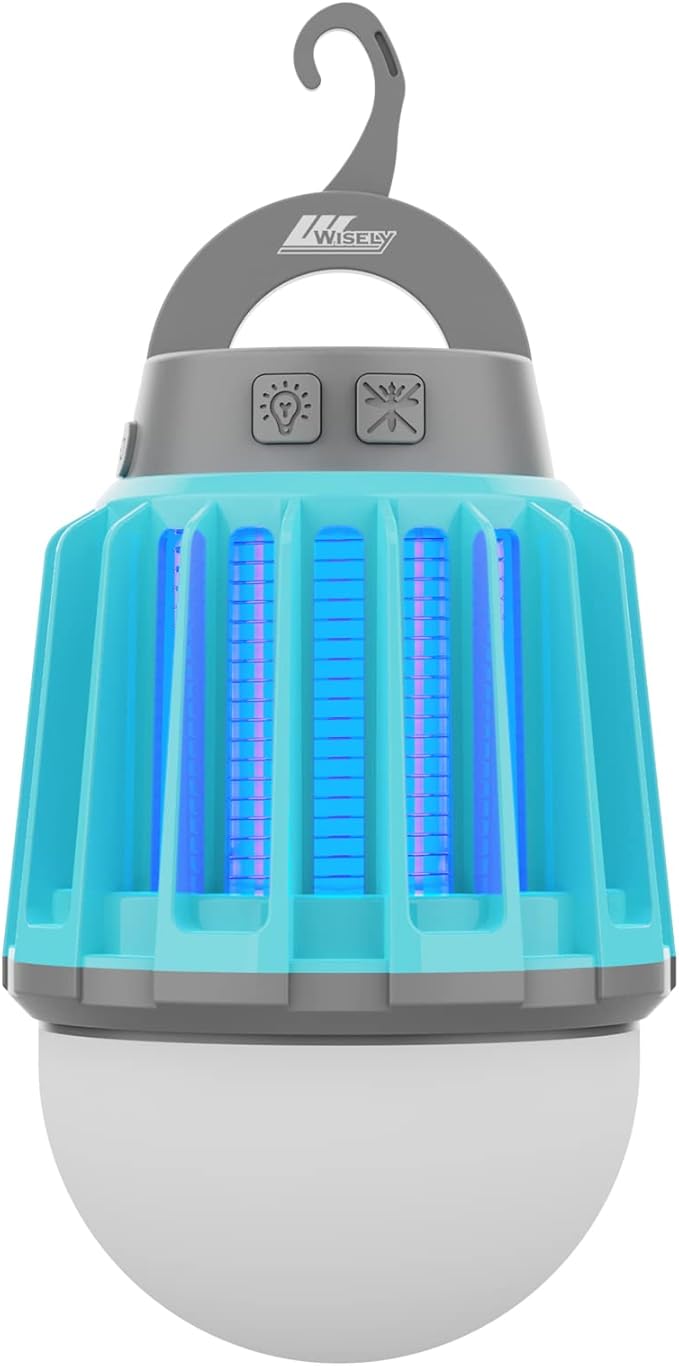 Wisely Bug Zapper Outdoor/Indoor Electric, USB-C Rechargeable Mosquito Killer Lantern Lamp, Portable Insect Electronic Zapper Indoor Trap, with LED Light Oceanblue