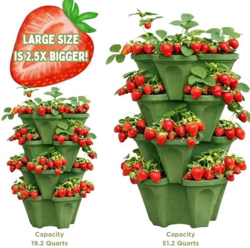 Large Vertical Planter Tower, 4 Tier Stackable Garden Planter, 16 Plant Sites, Heavy Duty Strawberry Planter, Vertical Growing System with Center Hole, Made in USA (4, Sagebrush Green, Large)