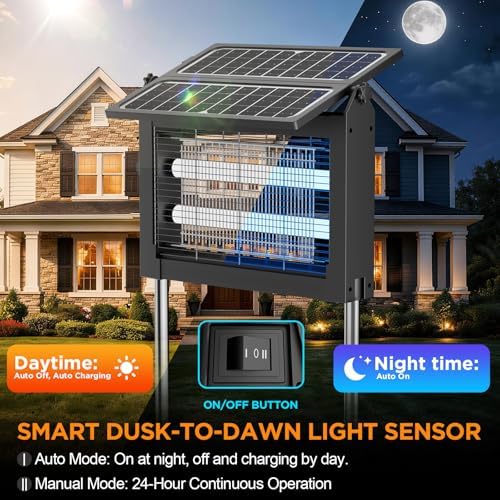 Solar Bug Zapper Outdoor, 4500V Grid, Foldable Solar Panel, IPX5 Waterproof