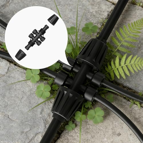 1/2 Inch to 1/4 Inch Barbed Tee Connectors, Drip Irrigation Reducing T Fittings for Main Line to Branch Line Conversion, Quick-Install Leak-Free Irrigation Connectors, 6 Pack