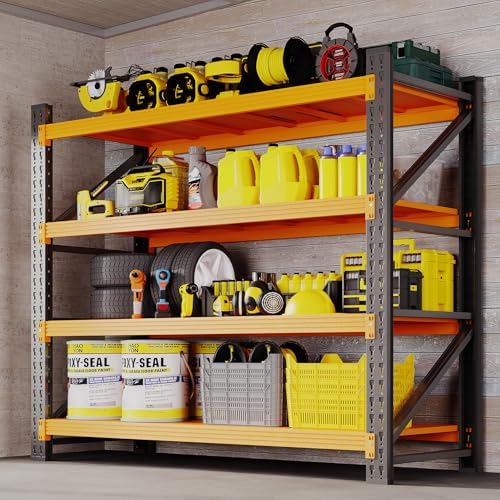 BYBYNSOE 48" W Storage Shelves 3000lbs Garage Metal Shelving Heavy Duty Garage Shelves Adjustable Storage Shelves for Industrial, Factory(Black Orange, 48" W X 24" D X 69" H)