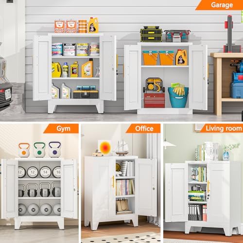 Small Metal Storage Cabinet, Lockable Tool Cabinet with Doors and 2 Shelves