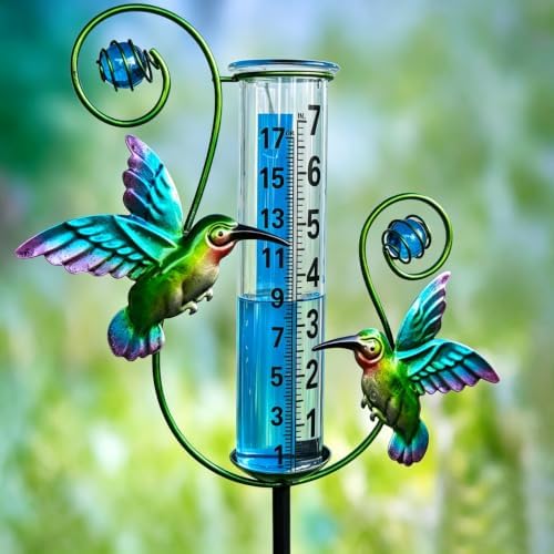 JOYBEE Hummingbird Rain Gauge Garden Decor, Accurate Rain Gauges Outdoors，Rain Gauge for Yard with Stake, Decorative Rain Measure Gauge for Garden, Deck, Lawn with Large Numbers.