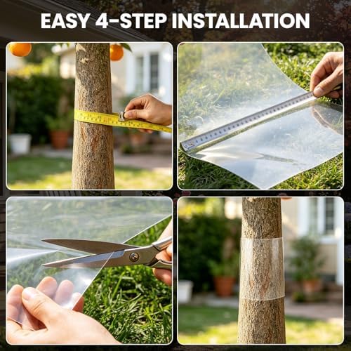 Tree Protector Wrap - Thickened PVC Transparent Tree Guard with Strong Adhesive, Reusable Barrier for Iguana, Rodents and Cats Climbing Prevention (48" x 16")