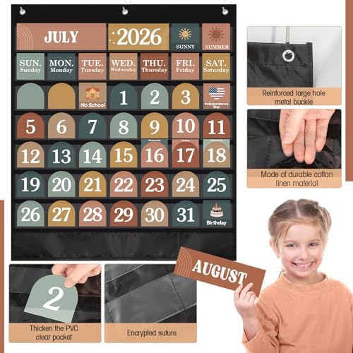 Sinload Classroom Calendar Pocket Chart Black, Modern Boho 2