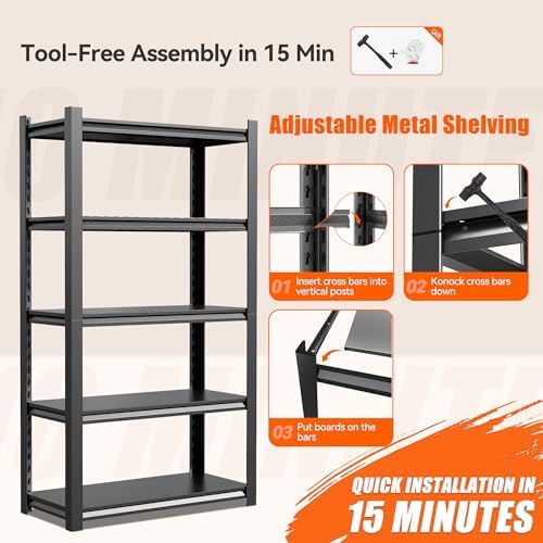 Heavy Duty Garage Shelving Unit, 59" W Metal Storage Rack