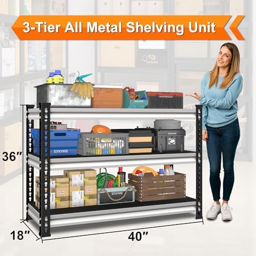 3-Tier Garage Shelving Heavy Duty,40''W x 18''D x 36''H Metal Shelving Unit,1320 lbs Weight Capacity Adjustable Storage Shelves for Retiple Tanks, Aquariums, Pantry,White
