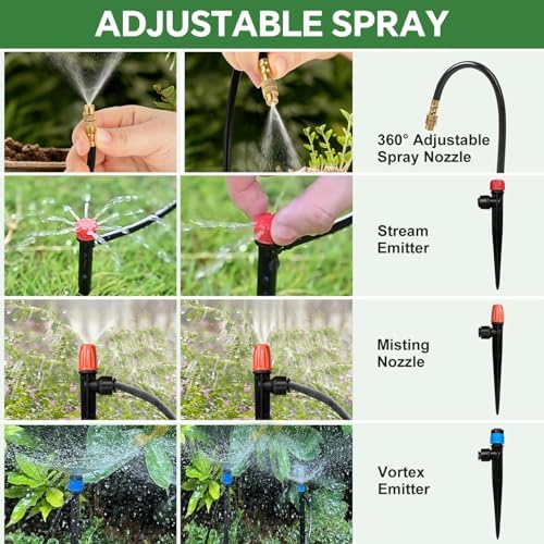 230FT Drip Irrigation System for Garden with 38pcs Adjustable Copper Nozzles & Emitters, Automatic Garden Watering System with 1/2" & 1/4" Tubing for Raised Bed, Yard, Greenhouse, Potted Plants, Lawn