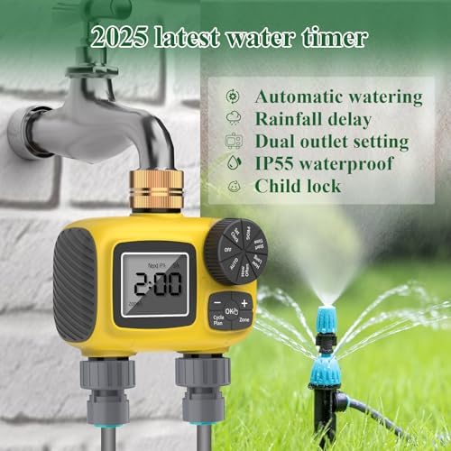 150FT Drip Irrigation System Kit with 2 Zone Water Timer for Garden
