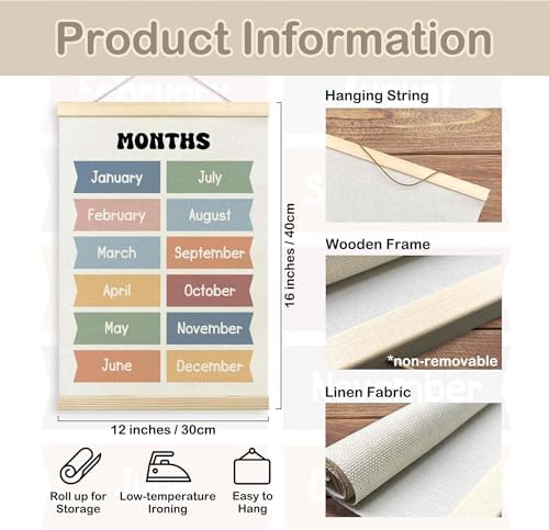 TLESKE Months of the Year Days of the Week Chart Poster Hanger Frame for Toddler Kid Classroom Set of 2, Homeschool Hanging Wall Art for Nursery Playroom, Preschool Learning Educational Poster, 12x16