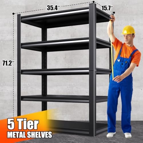71.2''H /35.4''W Storage Shelves Adjustable Garage Shelving,Heavy Duty Shelving Unit,5T Tall Garage Shelves，Metal Standing Shelf Units,Utility Rack for Kitchen Warehouse Industrial Basement
