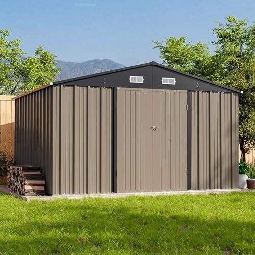 Patiowell 10 x 8 FT Outdoor Storage Shed, Large Garden Tool Metal Shed